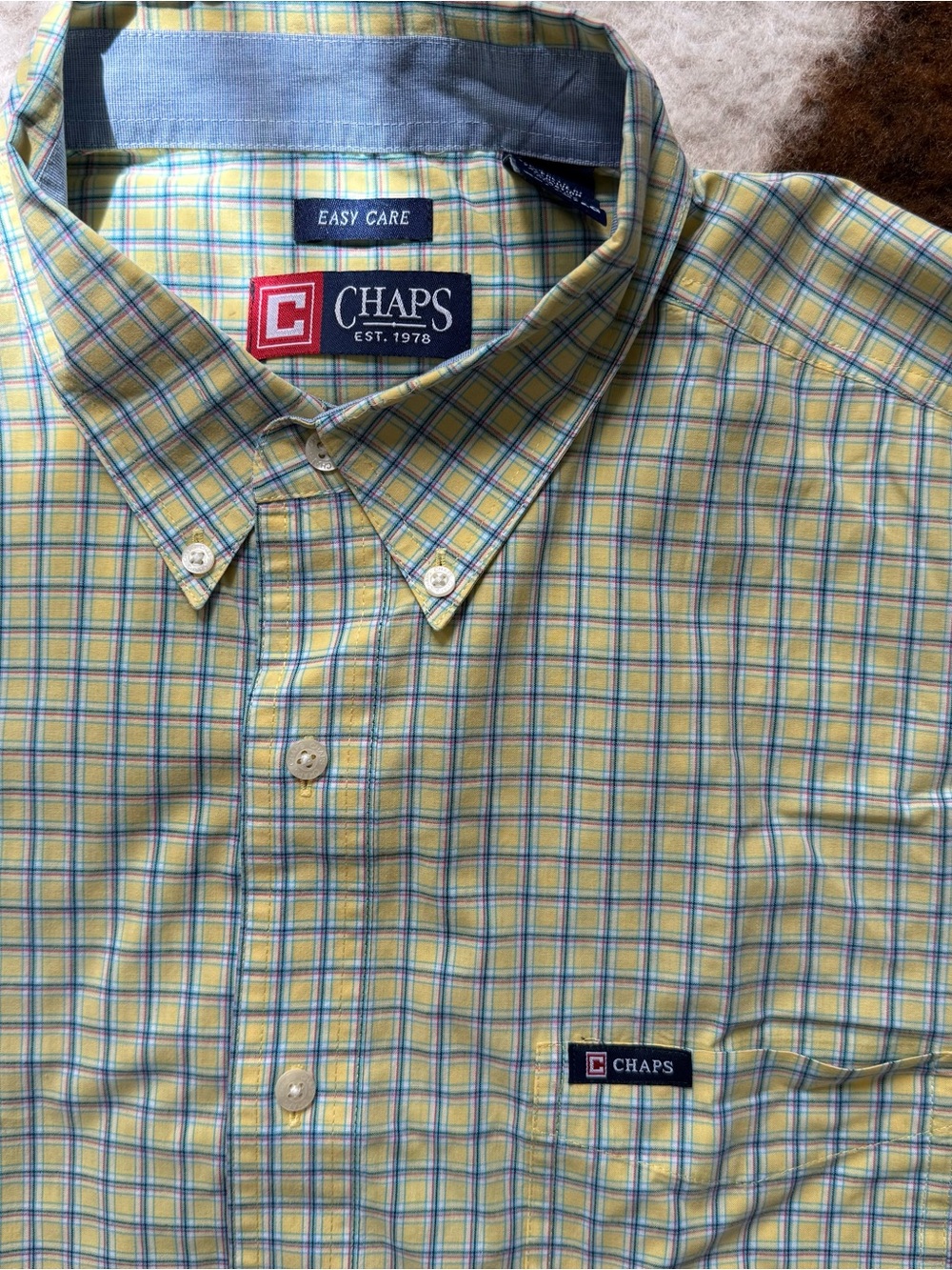 Chaps Men’s Yellow Plaid Button-Down Shirt